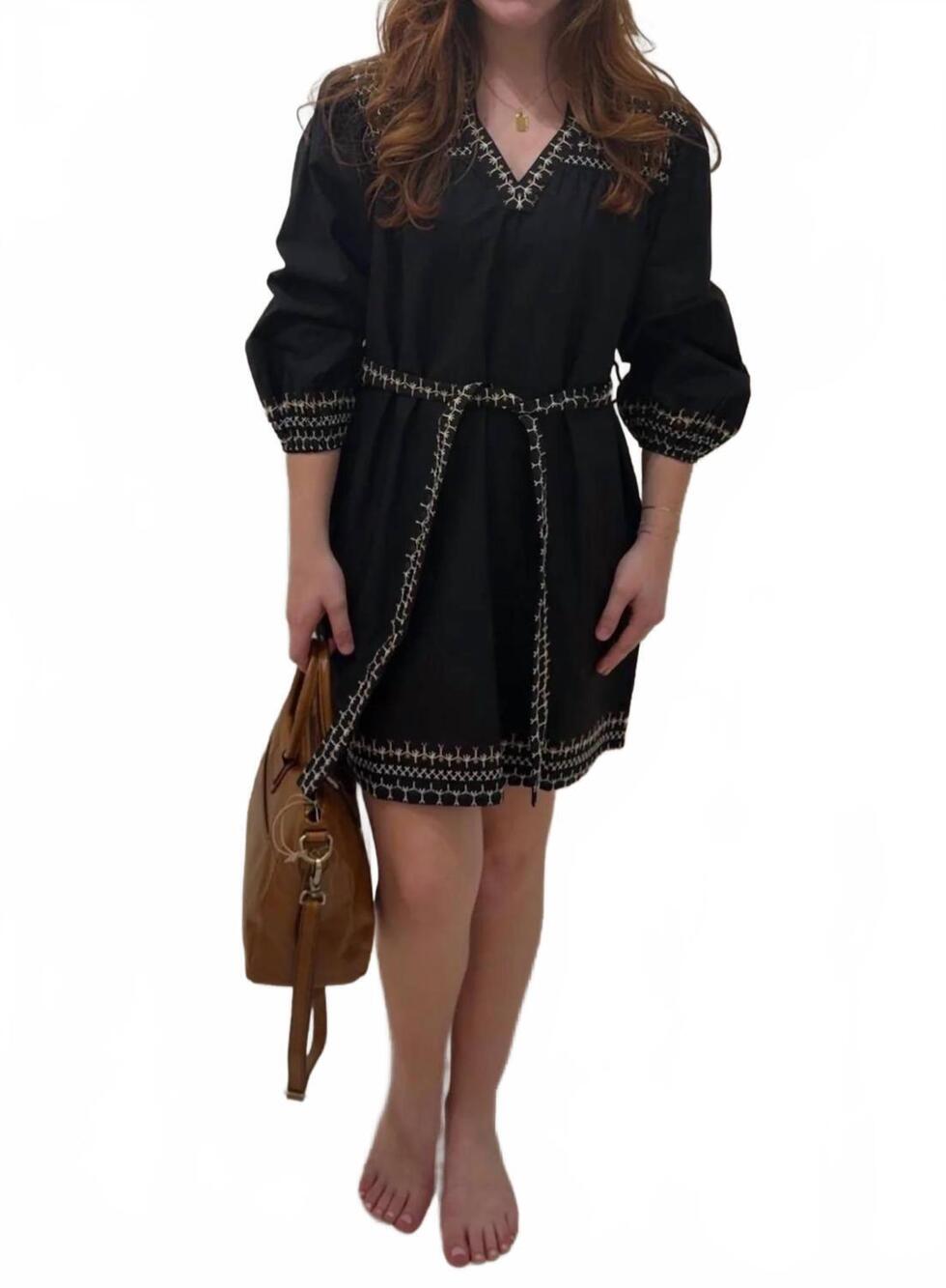 NEW MAHILA embroidered puff-sleeve mini dress in black